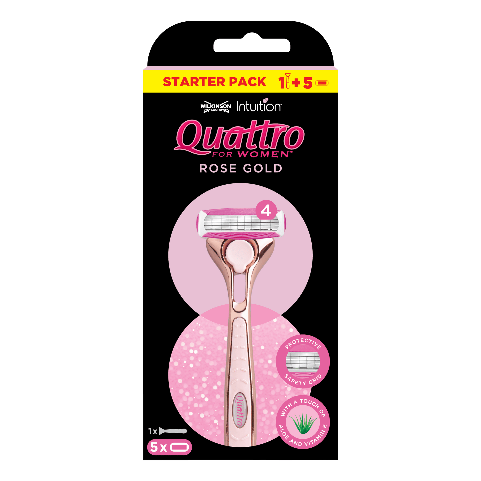 Quattro For Women Rose Gold Razor + 5 Blades Refills